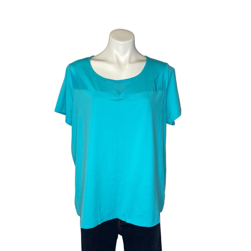 LIVI ACTIVE Short Sleeve Workout Top Mesh Panels Turquoise Blue Size 14/16